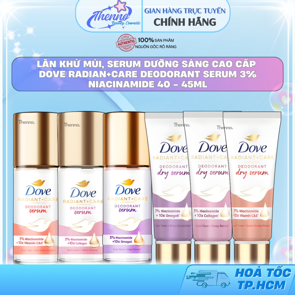 Lăn Khử Mùi,Serum Dưỡng Sáng Cao Cấp Dove Radian+Care Deodorant Serum 3% Niacinamide 40 - 45ml