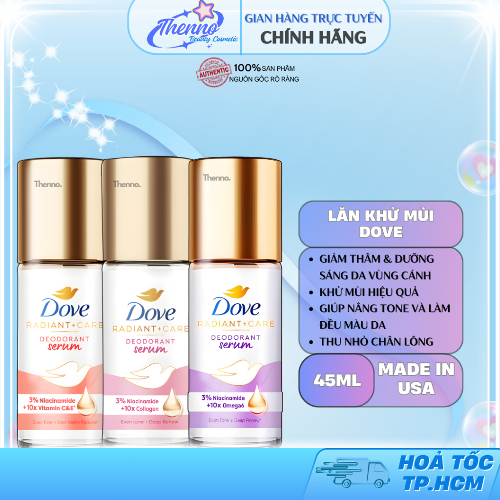 Lăn Khử Mùi Dưỡng Sáng Cao Cấp Dove Radian+Care Deodorant Serum 3% Niacinamide 45ml