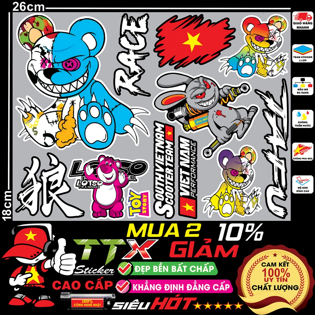 tem dán xe điện team gấu quỷ bạo lực ma siêu hót trend trang trí đẹp hết ý