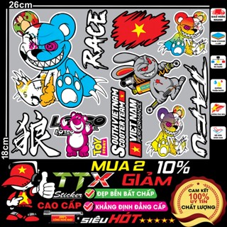 tem dán xe điện team gấu quỷ bạo lực ma siêu hót trend trang trí đẹp hết ý
