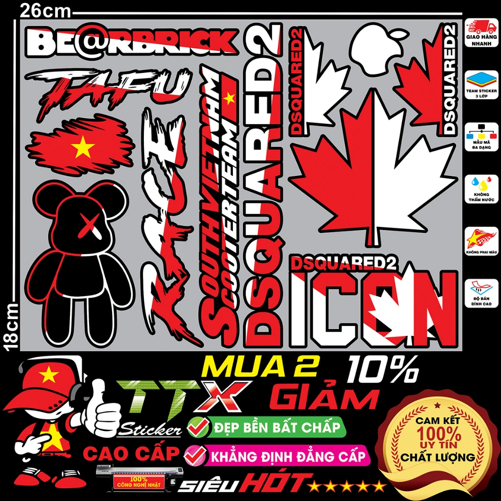 tem dsquared2, icon, tafu, race southvietnam hình dán xe siêu hót trend - team, sticker trang trí xe đẹp hết ý