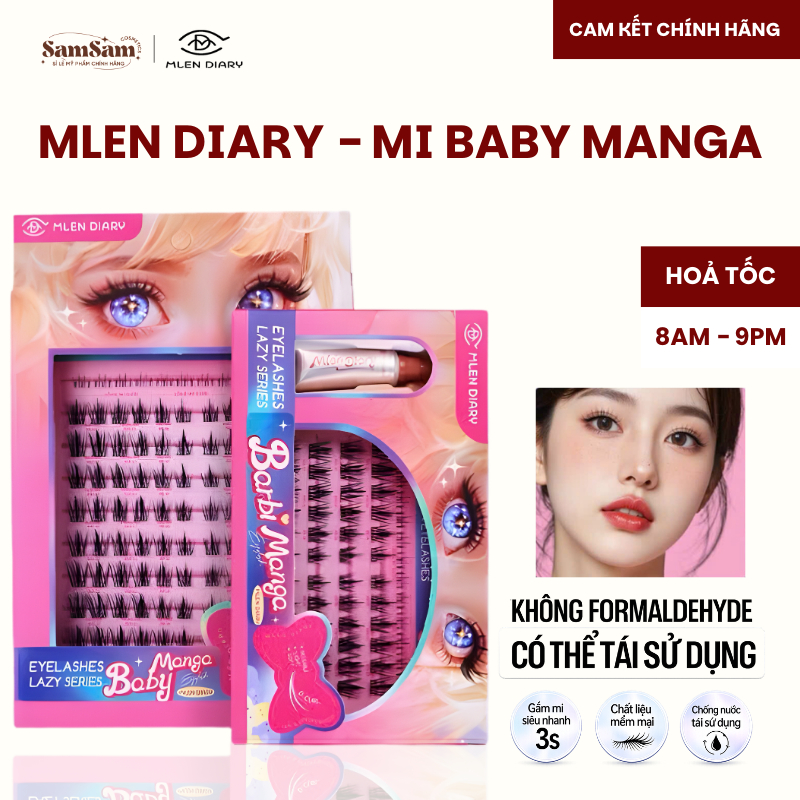 Mi Chùm Baby Manga MLEN DIARY 60 Chùm D Curl 10-14mm – Mi Giả Tự Nhiên, Mi Cluster Nối Mi Tại Nhà, M