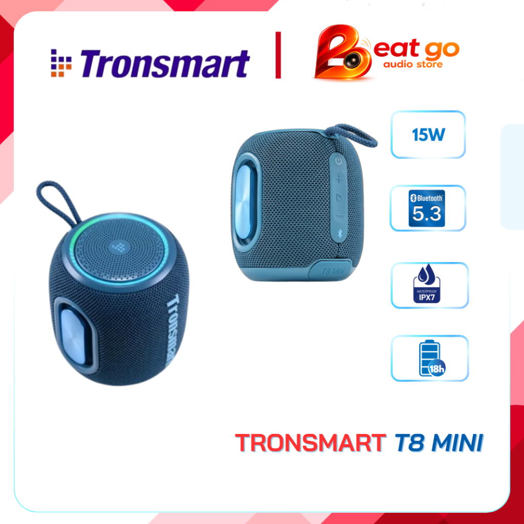 Loa bluetooth Tronsmart T8 Mini 15W, BLE 5.3, âm thanh vòm 360°, chống nước IPX7, nhỏ gọn, nghe nhạc