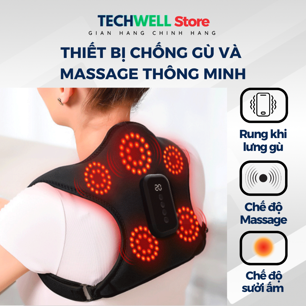 Đai Massage Chỉnh Lưng Thông Minh, Chống Gù Lưng Tích Hợp Chế Độ Massage Nóng cho người gù lưng và dân văn phòng