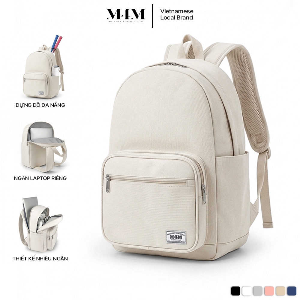 Balo đi học M4M NEW BASIC Backpack BM002 Cặp nữ nam chống nước nhiều ngăn đựng laptop 15.6 inch