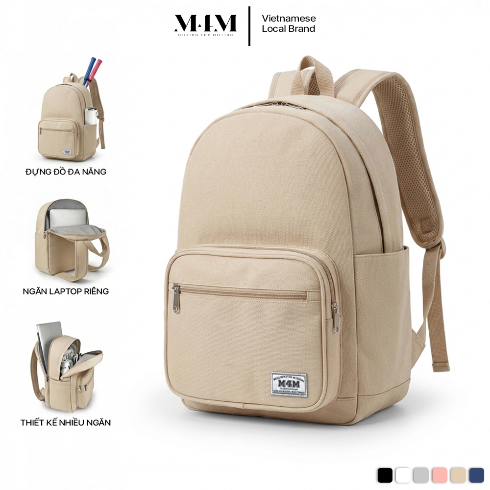 Balo đi học đựng laptop 15.6 inch M4M NEW BASIC Backpack BM002 Cặp học sinh vải chống thấm nước