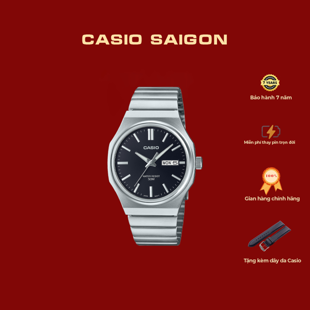 (Chính Hãng) Đồng Hồ Nam Casio MTP-E735D-1AV - Tặng Kèm Dây Da - Bảo Hành 7 Năm