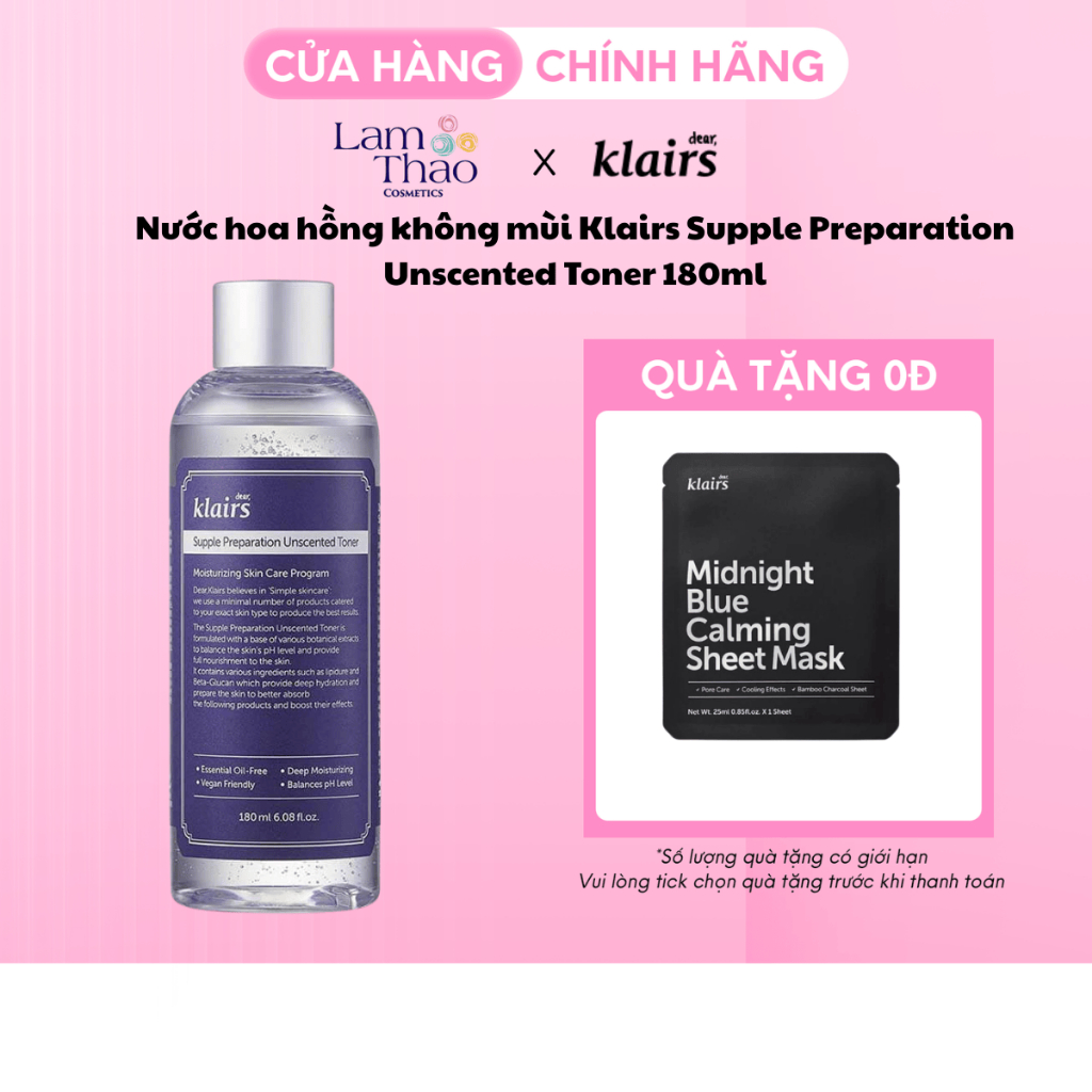Nước Hoa Hồng Klairs Không Mùi, Dưỡng Ẩm Dear Klairs Supple Preparation Unscented