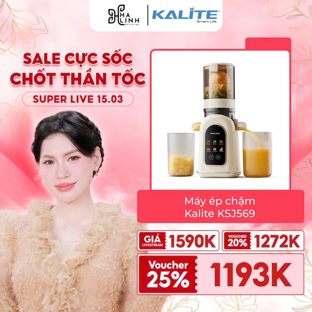 (Võ Hà Linh x Kalite)Máy ép chậm Kalite KSJ569 ép kiệt bã 99% không sinh nhiệt tích hợp làm kem, màn