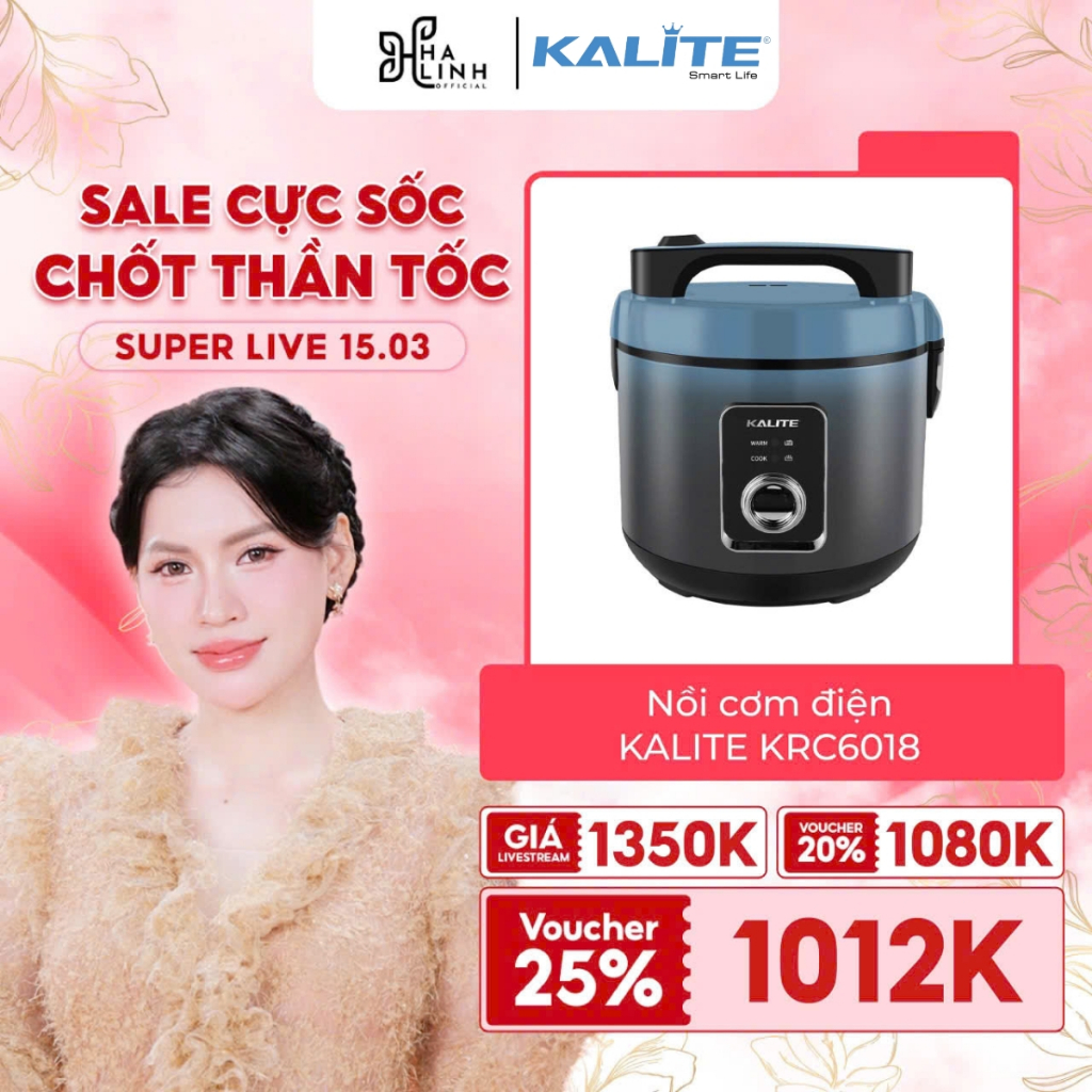 (Võ Hà Linh x Kalite)Nồi cơm điện KALITE KRC6018, lòng nồi ceramic cao cấp, Lòng nồi dạng niêu 5 lớp