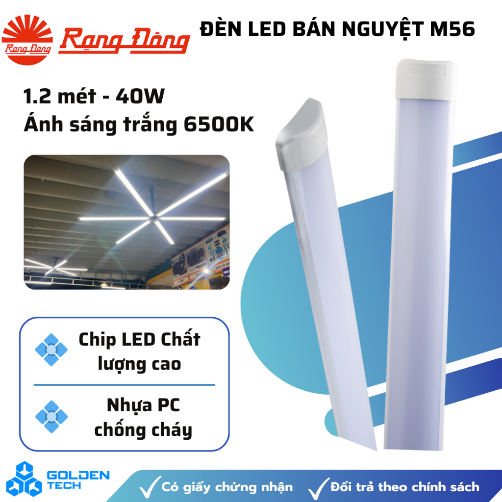 [SALE] Bộ đèn M56 bán nguyệt 1,2m 40W Rạng Đông, lắp nổi trần, gắn tường, treo thả trần, BH 2 năm
