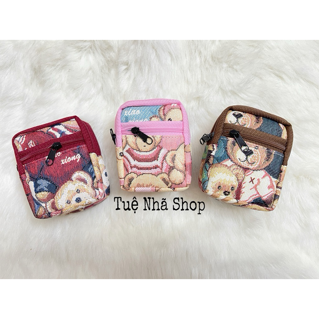 Móc khoá balo mini 3 ngăn họa tiết hoạt hình dễ thương đựng được tiền, giấy giữ xe …v…v.