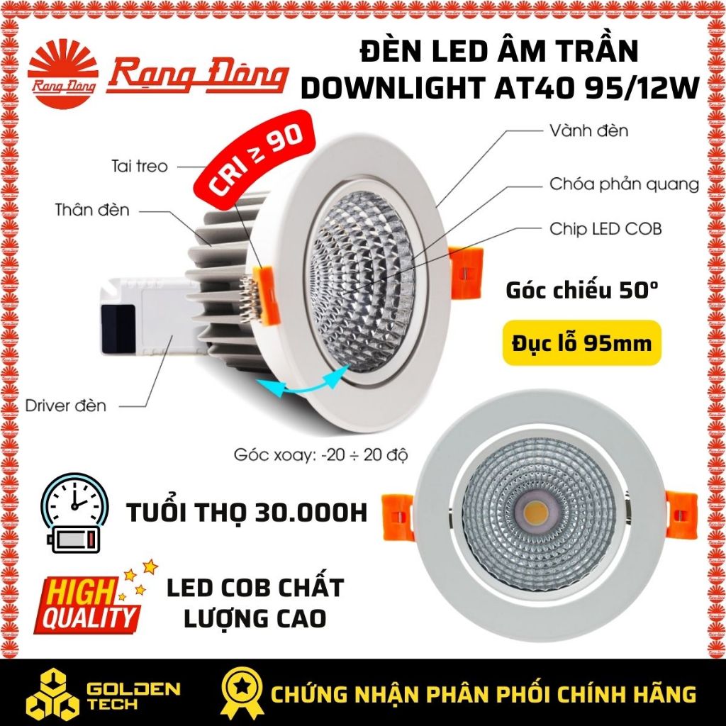 Đèn LED âm trần Downlight AT41 86/12W Rạng đông Ánh sáng Trung tính