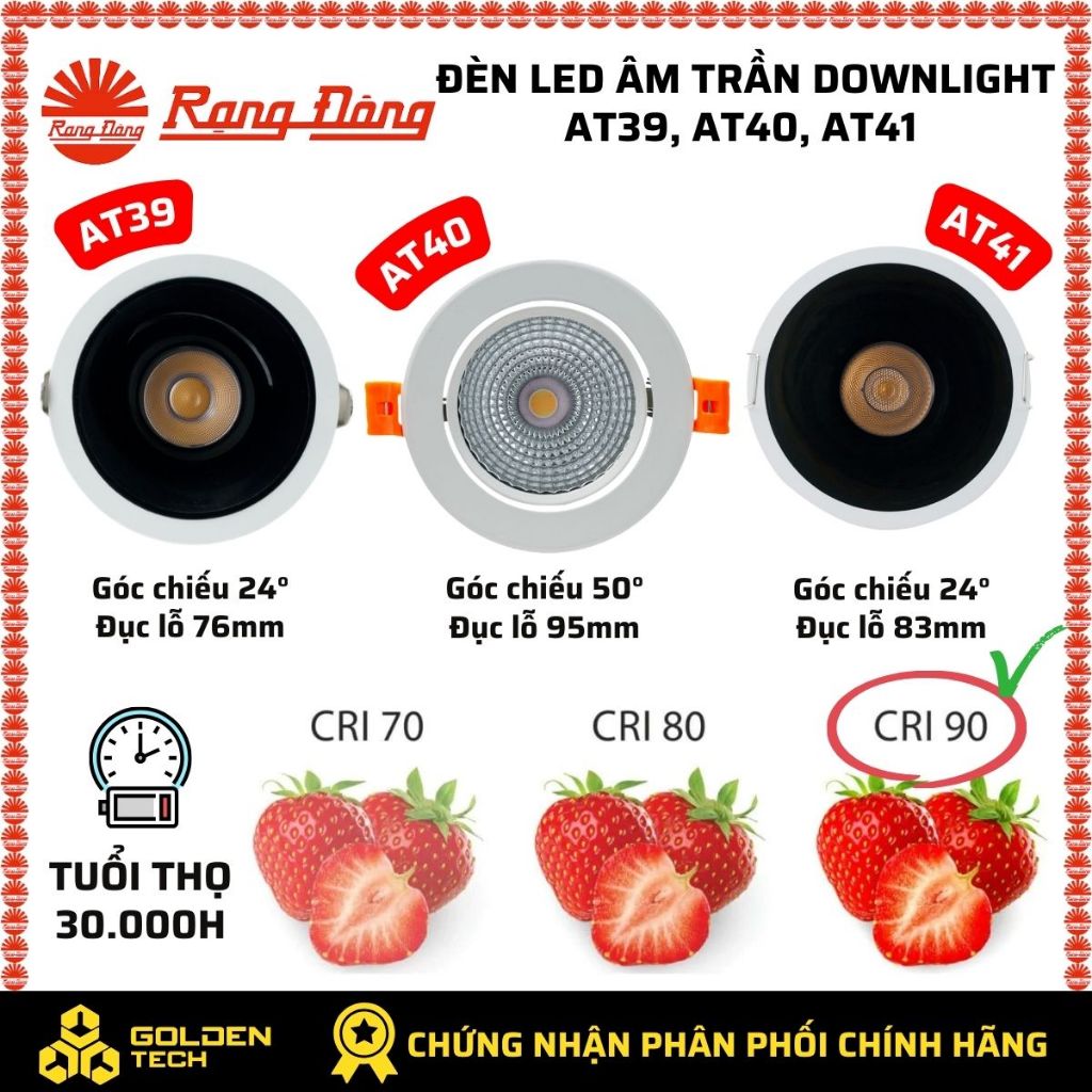 Đèn LED âm trần Downlight Rạng Đông 12W AT39, AT40, AT41 Ánh sáng trung tính