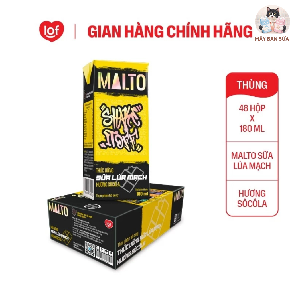 Sữa lúa mạch MALTO Shake It Off hương sôcôla thùng 48 hộp x 180ml