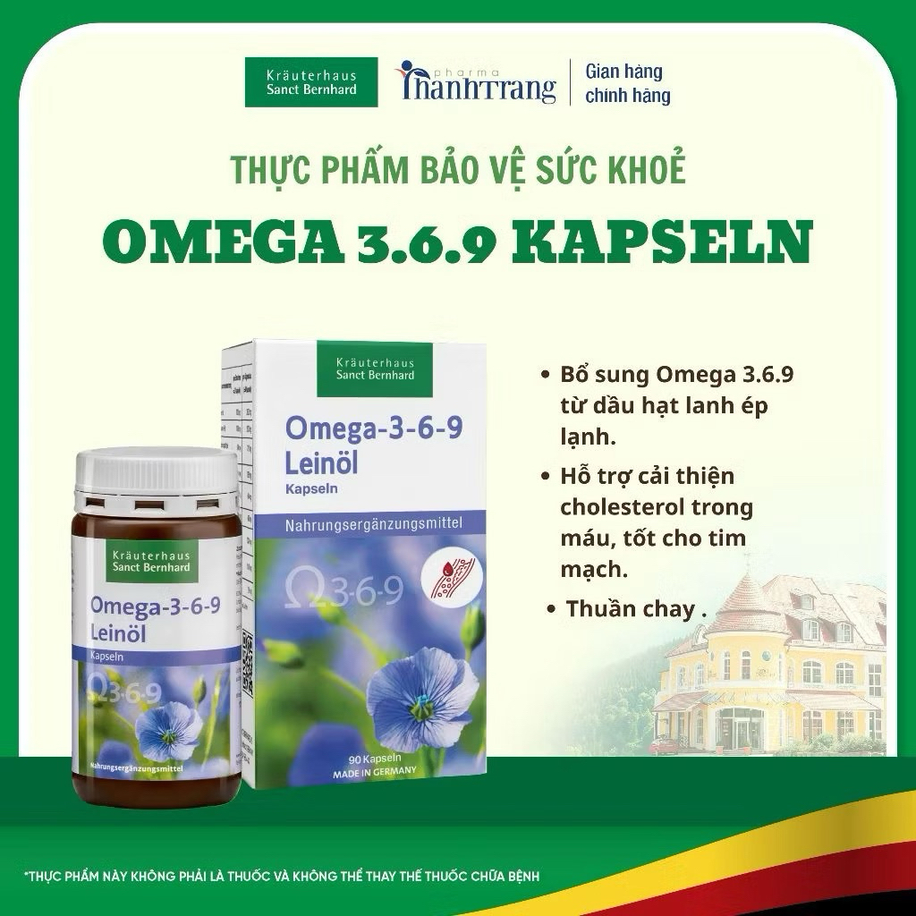 Omega 369 Kapseln 90v- từ dầu hạt lanh hỗ trợ giảm cholestorol máu, giảm nguy cơ xơ vữa động mạch- S
