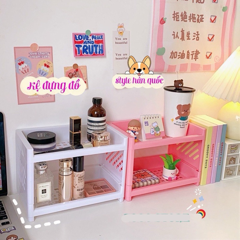 Kệ Nhựa Dung Tích Lớn Decor Đựng Trang Sức, Mỹ Phẩm, Văn Phòng Phẩm Phong Cách Hàn Quốc Sang Trọng