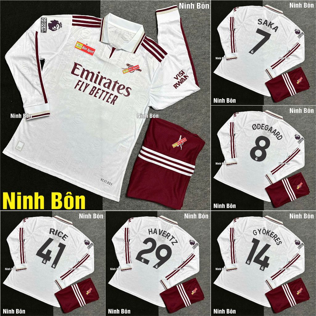 Bộ Quần Áo Bóng Đá Dài Tay CLB Arsenal Sân Khách 25/26 - Vải Thái Vẩy Rồng Cao Cấp