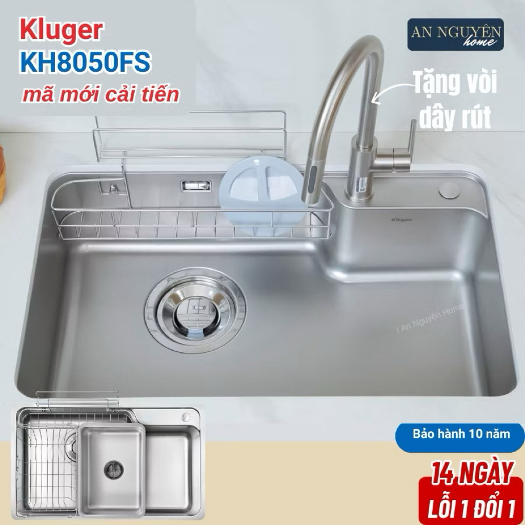 Chậu rửa bát Kluger KH8050FS bản sần + vòi