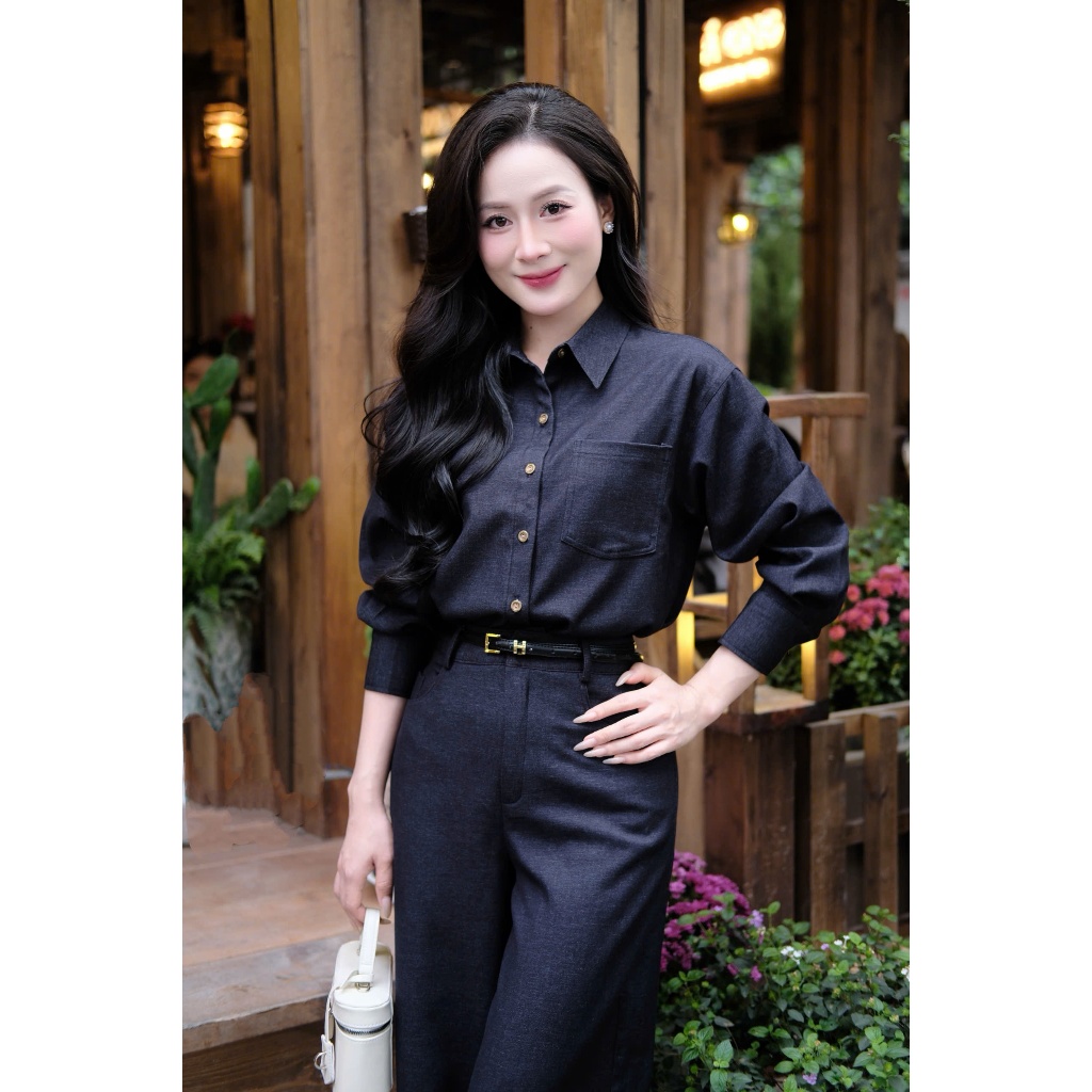 Áo sơ mi Jeans tay dài chất liệu Jeans lụa mềm mịn, trẻ trung HERIN - H013