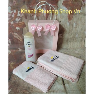 Hộp khăn tắm cotton kèm sữa tắm Dove quà tặng - khăn tắm cotton