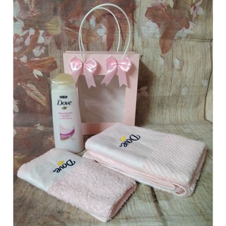 Hộp khăn tắm cotton kèm sữa tắm Dove quà tặng - khăn tắm cotton