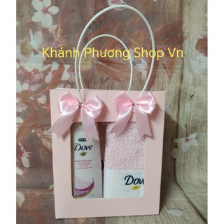 Hộp khăn tắm cotton kèm sữa tắm Dove quà tặng - khăn tắm cotton