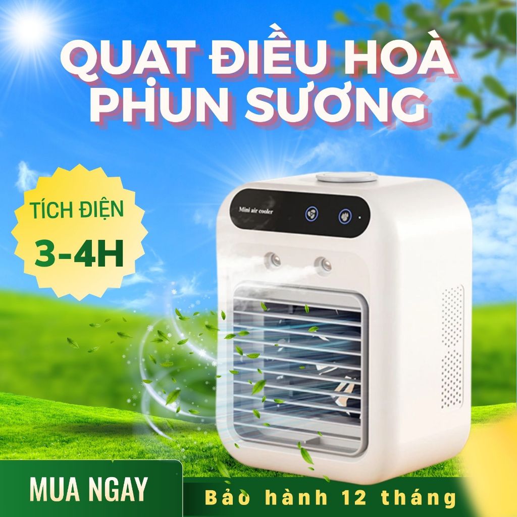 Quạt điều hòa phun sương tích điện mini 500ml, 2 tốc độ gió, phun sương siêu mát,bảo hành 12 tháng