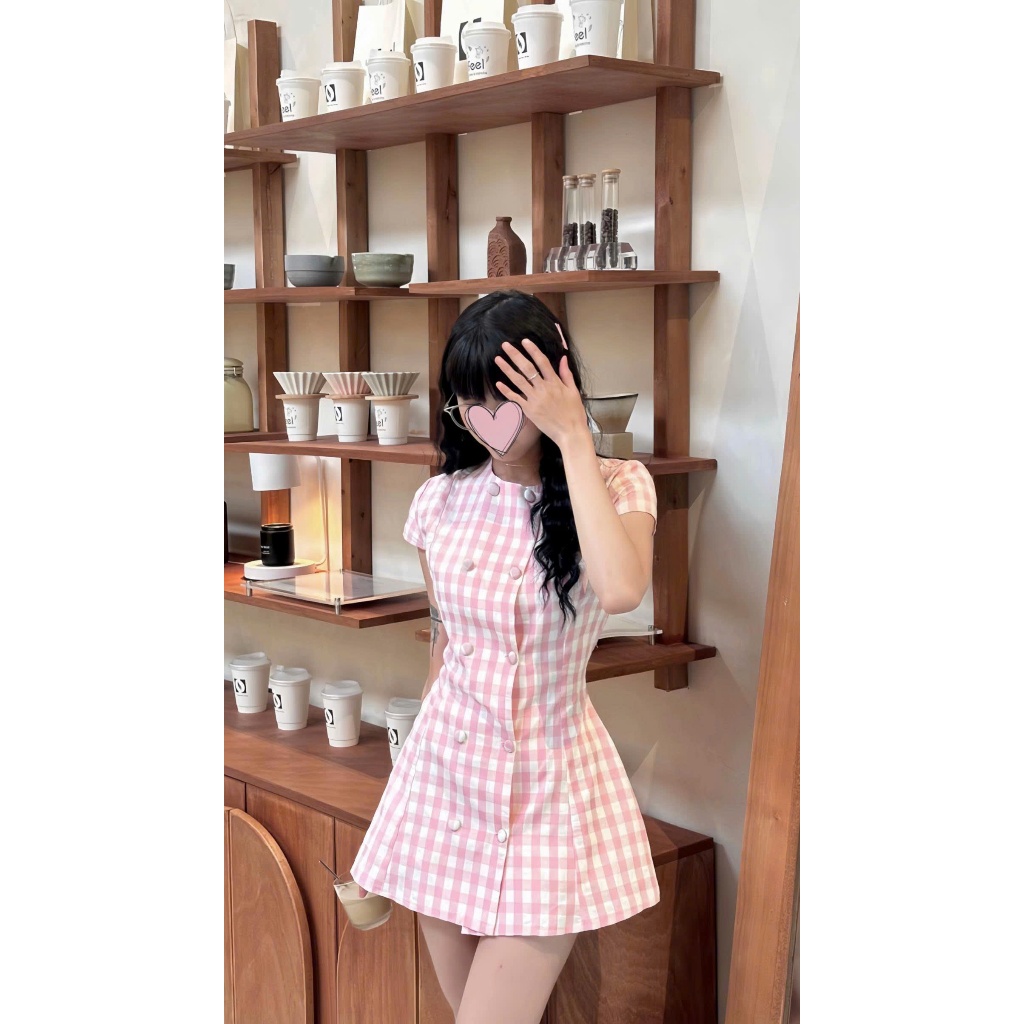 (Tặng Kèm quần bảo hộ) Váy Kẻ Caro Nữ Hari Cúc Bọc Dáng Suông Tay Ngắn Form Rộng 7388 P0 | BigBuy360 - bigbuy360.vn