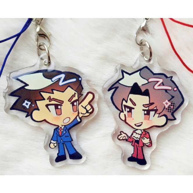 Ace Attorney | Phoenix Wright & Miles Edgeworth | 2" Cute Chibi Acrylic Phone Charm Mini Keychain