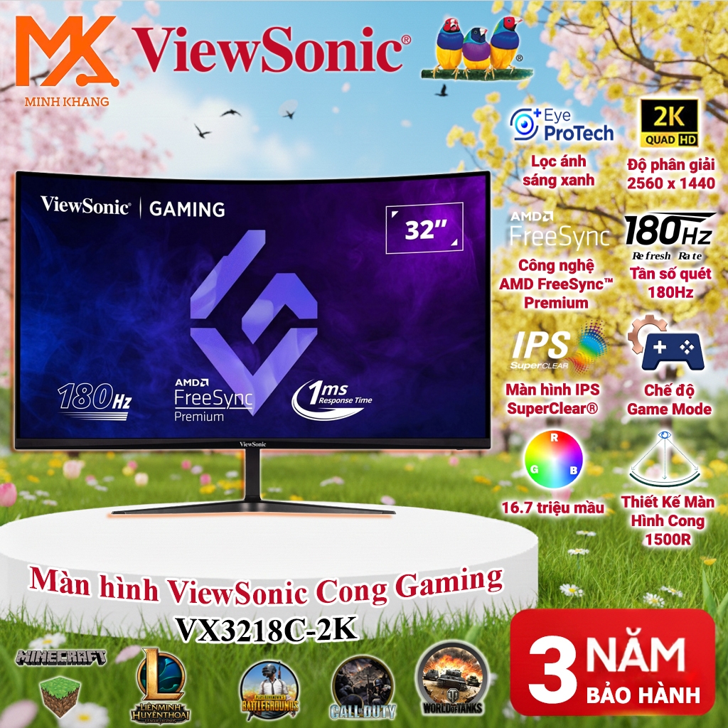 [Chính Hãng] Màn Hình Cong ViewSonic VX3218C-2K 31.5 Inch QHD VA 165Hz 1ms – Gaming Monitor