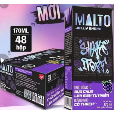 (Date Tháng 8.2026) Thùng Sữa Lúa Mạch Có Thạch MALTO Socola Bạc Hà, Nho 48 Hộp x 170ml