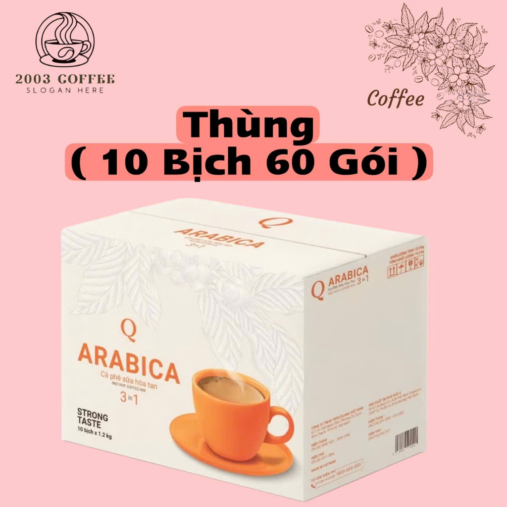 ( 1 Thùng Lớn ) Cà Phê Sữa Hòa Tan ARABICA Trần Quang ( 10 bịch x 60 Gói )
