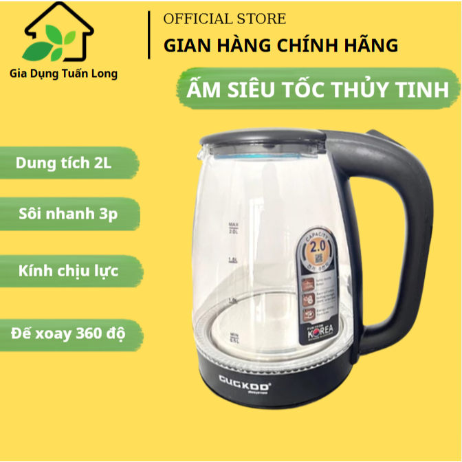 Ấm siêu tốc thủy tinh🍀𝑭𝑹𝑬𝑬 𝑺𝑯𝑰𝑷🍀Bình đun nước trong suốt công suất 1500W-Bình siêu tốc dung tích 2L có đèn led