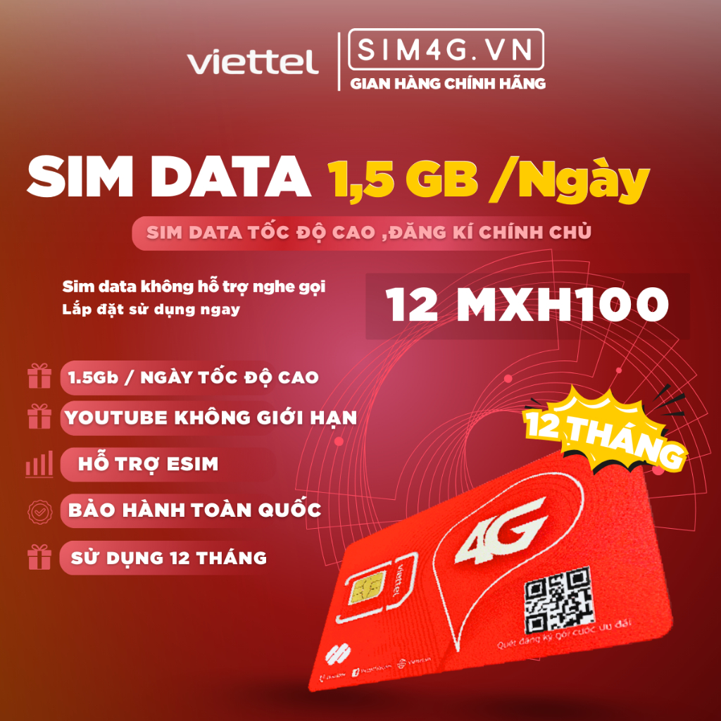 [SIÊU TỐC] [HỒNG PHÚC] - Sim Viettel Data MXH100 tốc độ cao, không cần chính chủ, xem youtube không 
