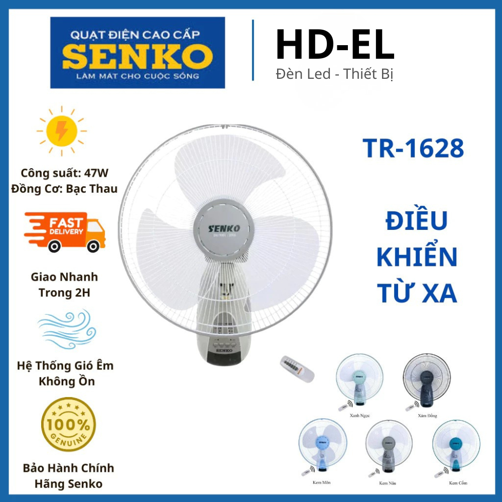 Quạt Treo Tường SENKO TR1628 Remote Điều Khiển Từ Xa - Gió Êm, Không Ồn, Bảo Hành Chính Hãng 24 Tháng