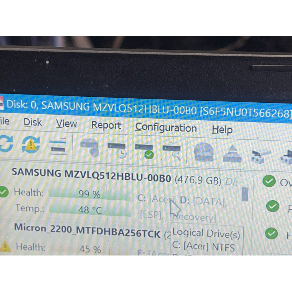 ổ ssd Samsung PM991a NVMe 512gb sức khỏe 99%