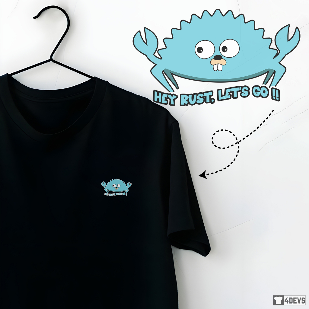 Áo thun IT vải Cotton tay ngắn Hey Rust, Let's Go - Áo Lập trình viên