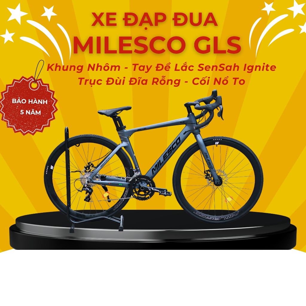 Xe Đạp Đạp Đua Milesco GLS Khung Nhôm, Tay Đề Lắc, Có Cối Nổ - Tay Cong Thể Thao - Tập Thể Dục