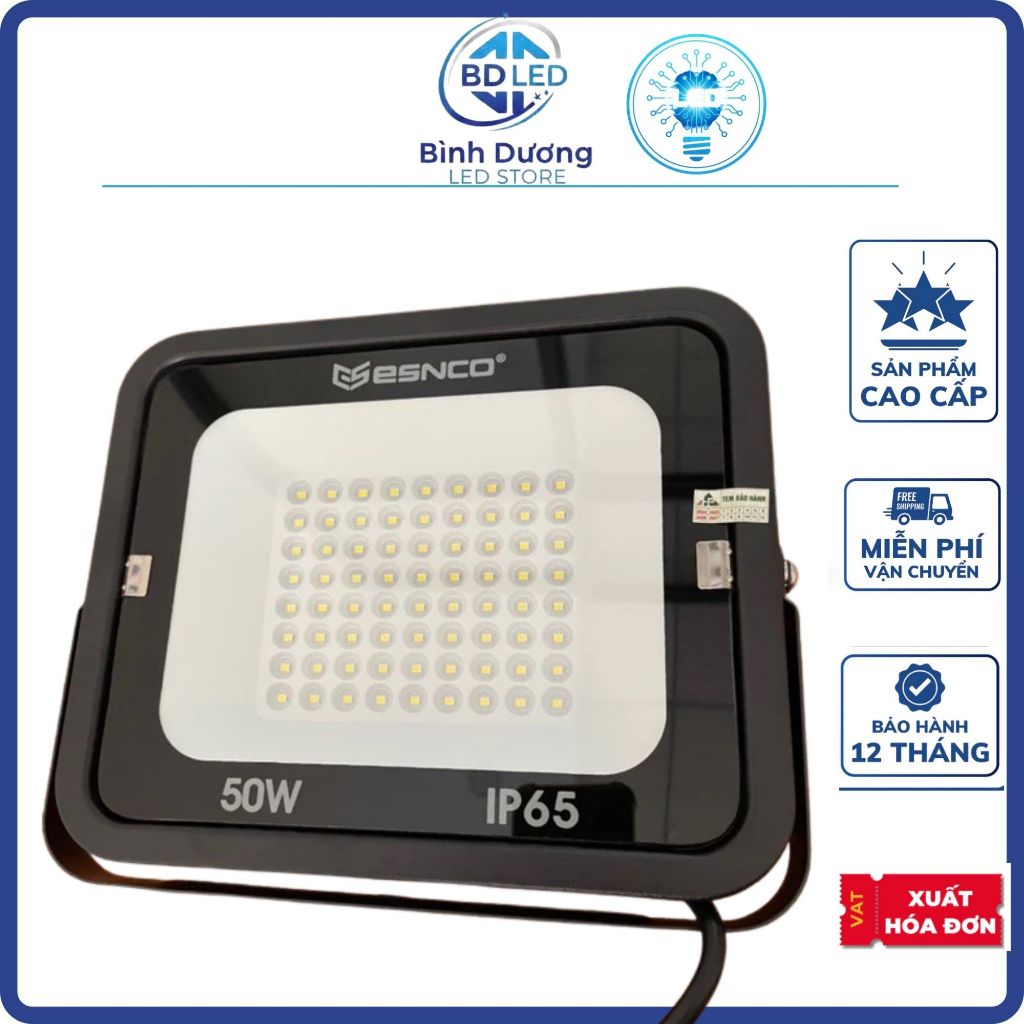 [Chính Hãng] Đèn Pha LED ESNCO 50W - Chống Nước IP66, Chip LED SMD Siêu Sáng, Bảo Hành 2 Năm
