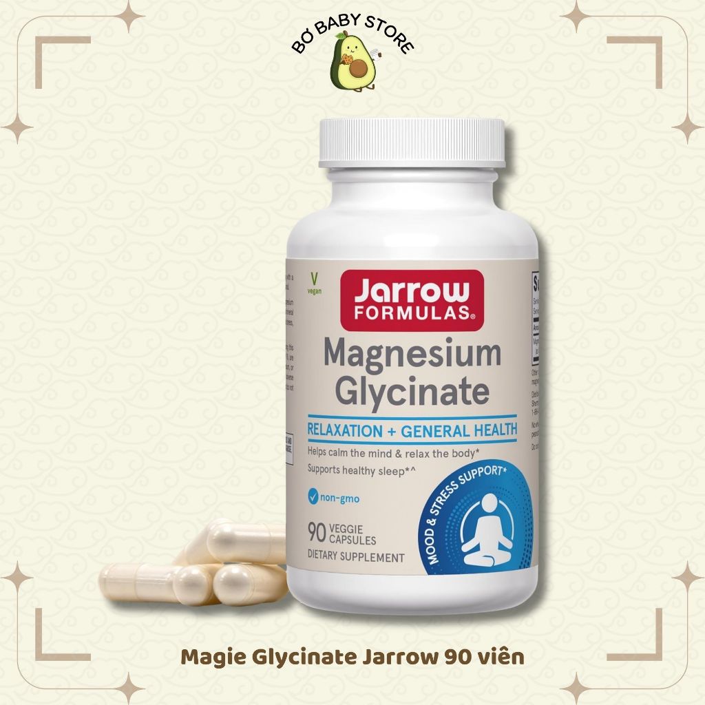 Viên uống Magie Magnesium Glycinate Jarrow Formulas 360mg 90 Viên Hỗ Trợ Ngủ Ngon Giảm Stress MỸ
