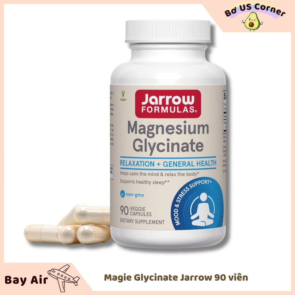 Viên uống Magie Magnesium Glycinate Jarrow Formulas 360mg 90 Viên Hỗ Trợ Ngủ Ngon Giảm Stress MỸ
