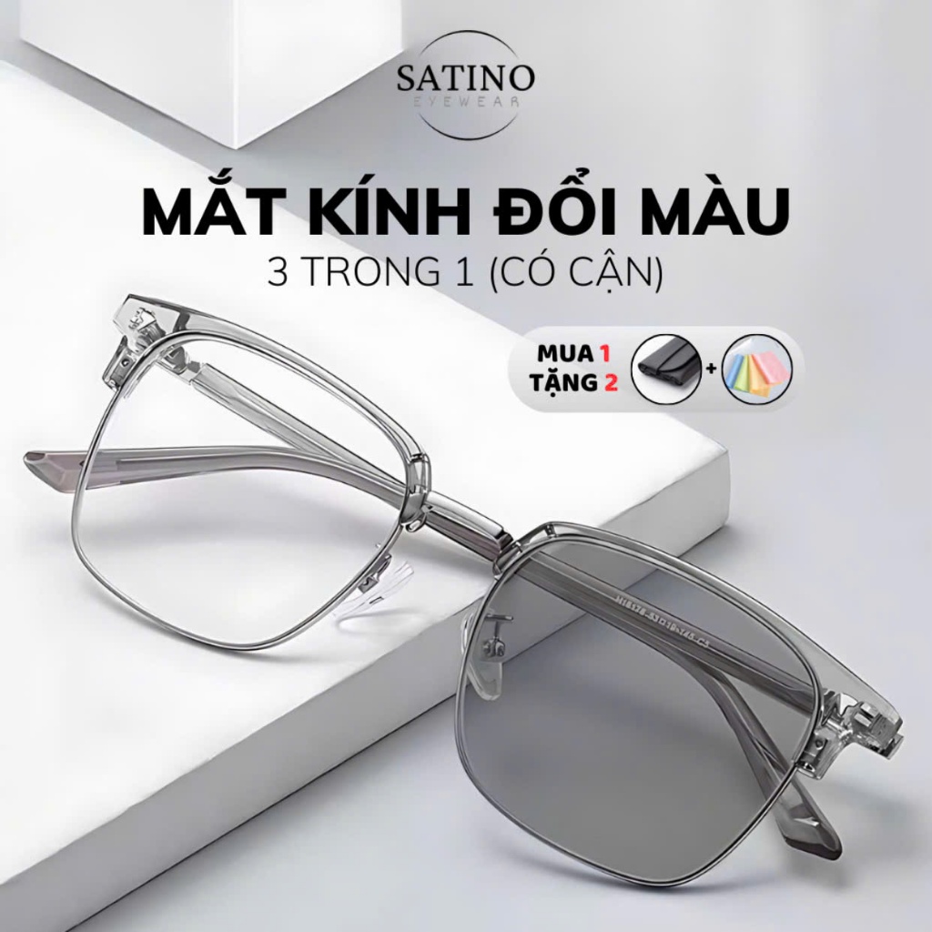 Kính mắt SATINO EYEWEAR gọng vuông kim loại chống ánh sáng xanh uv sang trọng cao cấp cho nam S15