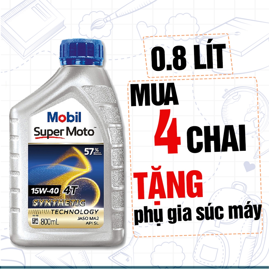 Nhớt Xe Số Mobil 15W40 0.8L (Mẫu Mới) Nhập Singapore, JASO MA2, Nhớt Tổng Hợp