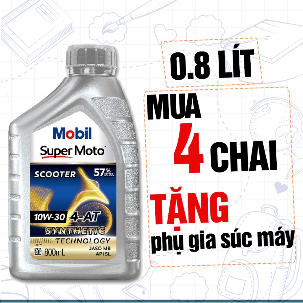 Nhớt Xe Tay Ga Mobil Scooter 10W30 0.8L (Mẫu Mới) Công Nghệ Tổng Hợp Nhập Singapore, API SL