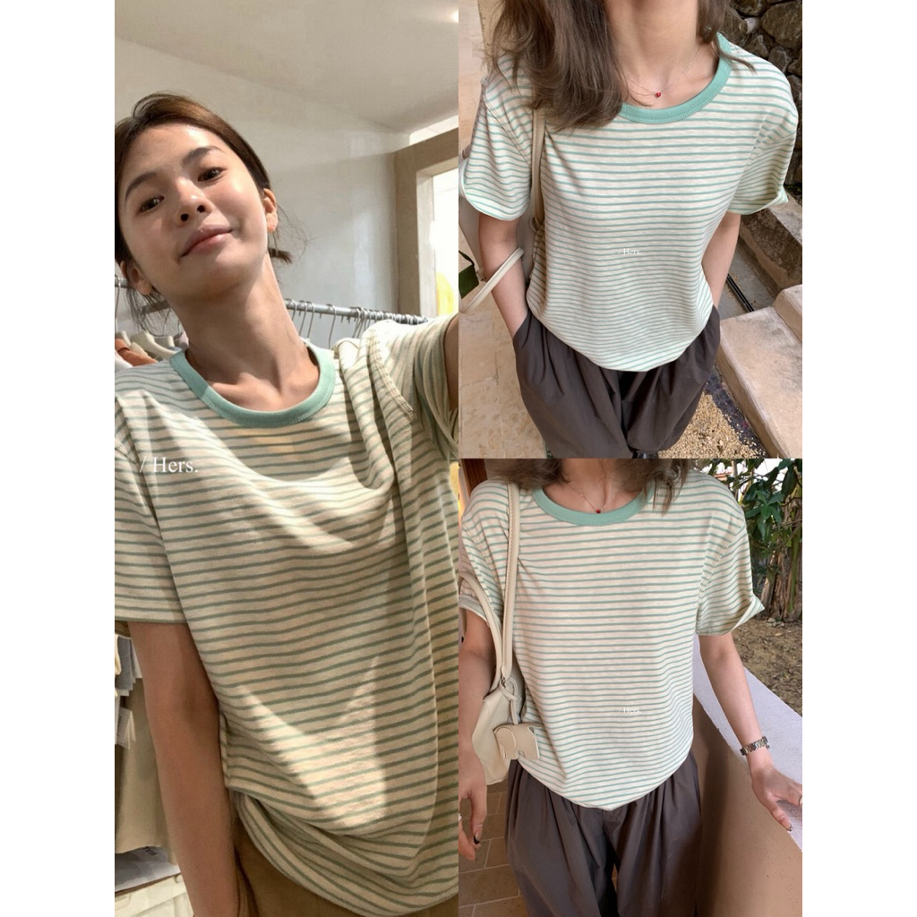 𝐢𝐦𝐜𝐡𝐢𝐜.𝟐𝟐𝐬 | Áo Thun Sọc Nhỏ Hers Phong Cách Hàn Quốc Thời Trang Nữ