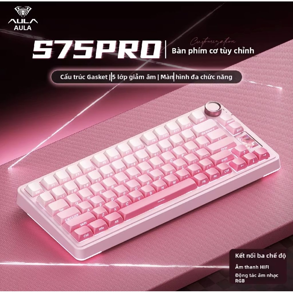AULA Bàn phím cơ S75/F75 Pro Mạch xuôi Layout 75% 80 keys và núm xoay-Màn hình màu 1.14 TF-Hotswap-LED RGB 16 triệu màu | BigBuy360 - bigbuy360.vn