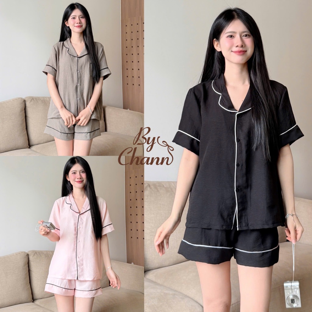 Bộ Ngủ BY CHANN (SP32) áo cộc quần cộc mẫu trơn chất liệu đũi mềm có bigsize đến 80kg