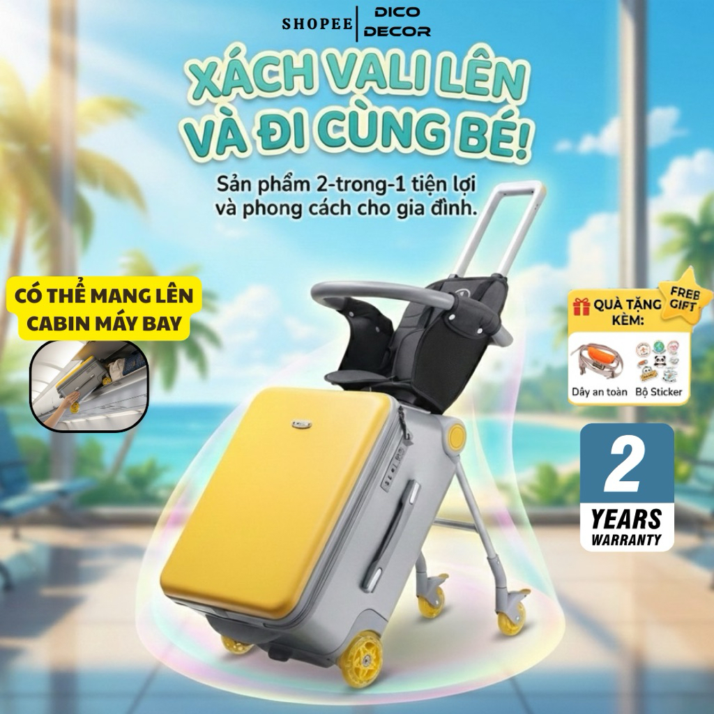 (Sẵn) Vali Kéo Kiêm Xe Đẩy Cho Bé có thể tách rời chịu lực tới 80kg – Vali Du Lịch Kiêm Xe Đẩy 2 Trong 1 Siêu Tiện Ích