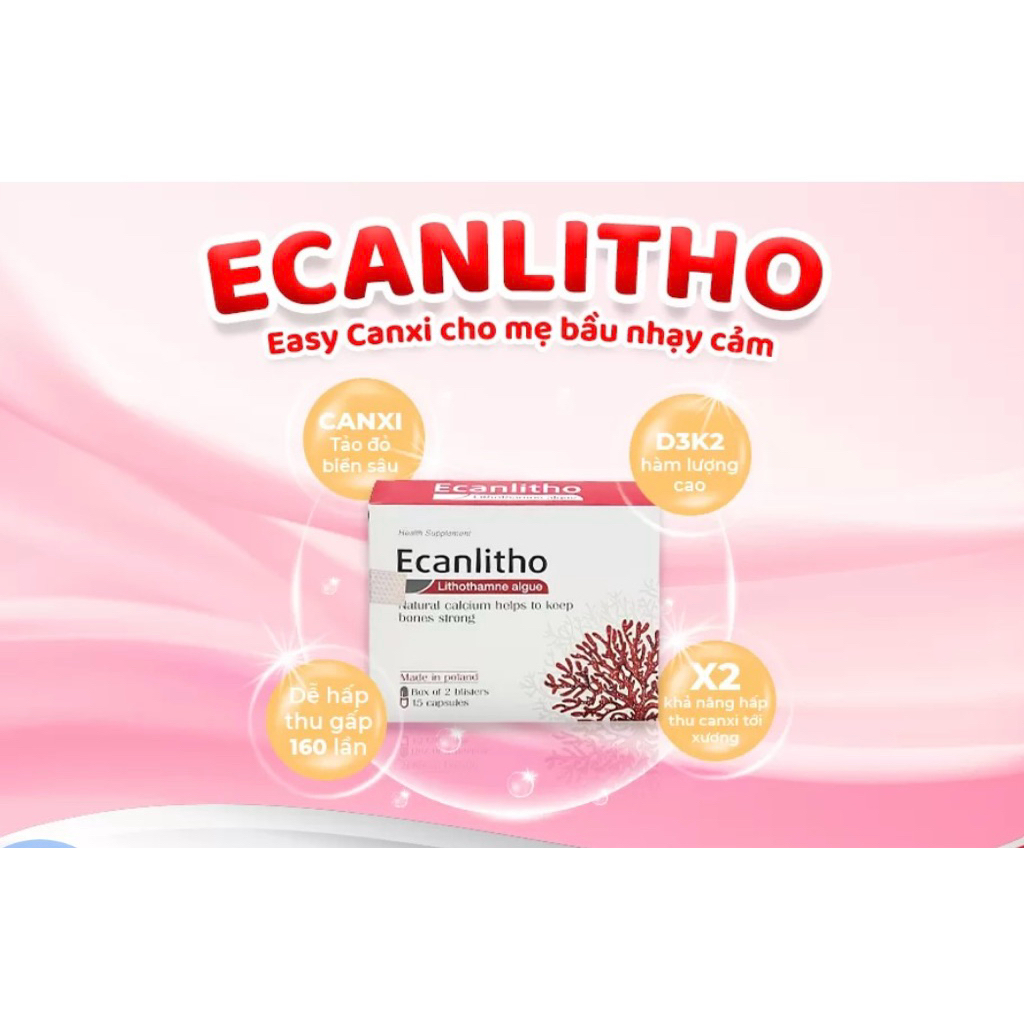 Canxi Ecanlitho Tảo Lithothamnion - boor Sung D3 K2 Giúp Xương Chắc Khỏe Xương- hộp 30 viên